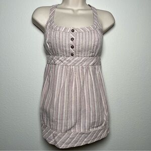 NEW Mango‎ MNG Women 100% Linen Empire Wiast Top Large Pink Stripe Cottage y2k